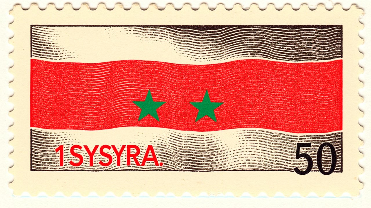 Flag of Syria 🇸🇾 in vintage postage stamp style