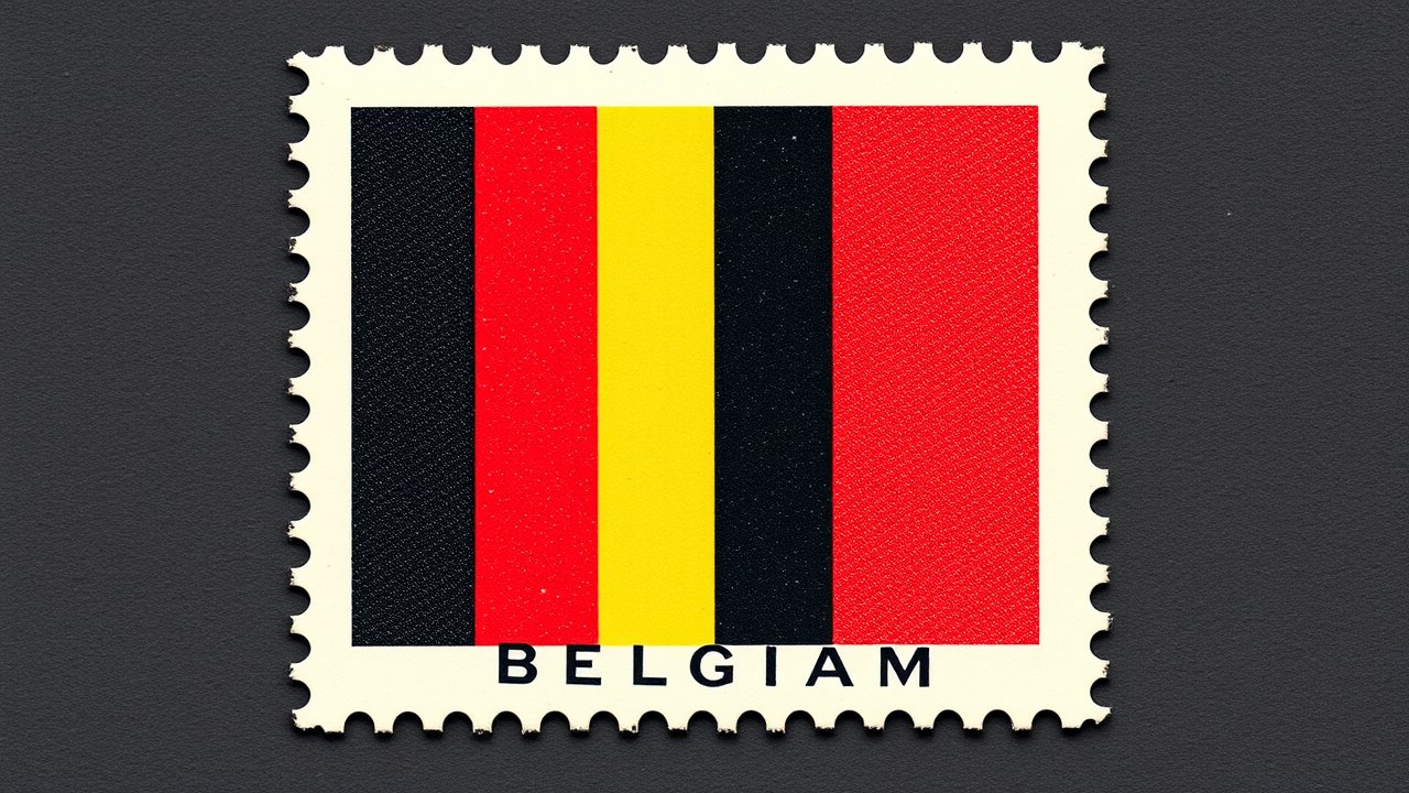 Flag of Belgium 🇧🇪 in vintage postage stamp style