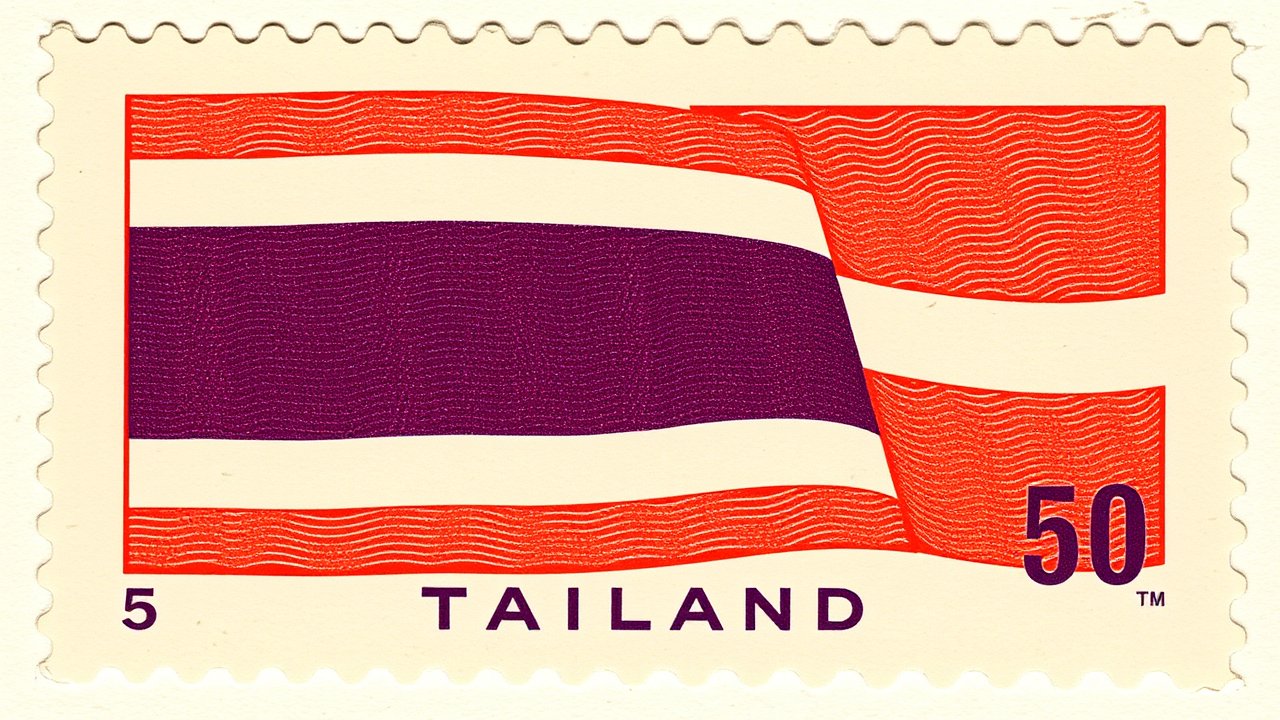Flag of Thailand 🇹🇠in vintage postage stamp style