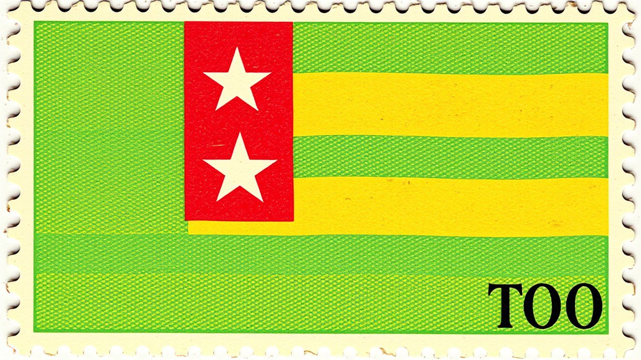 Flag of Togo 🇹🇬 in vintage postage stamp style