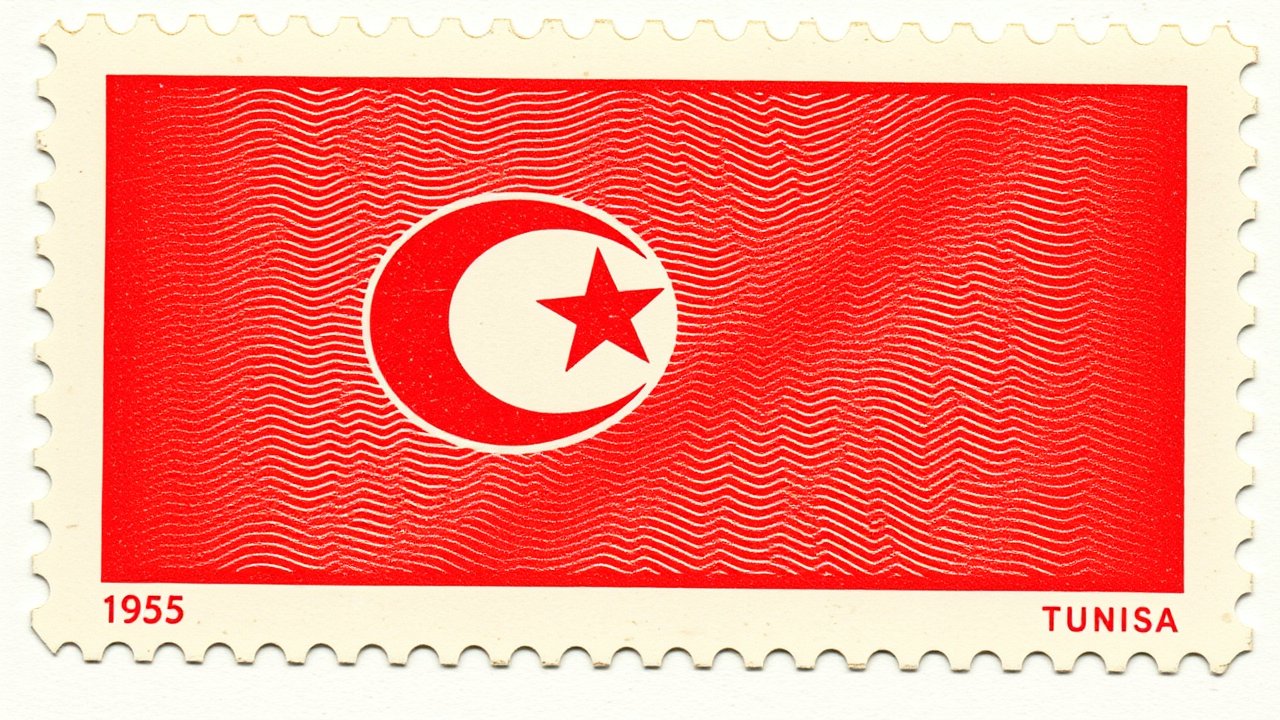 Flag of Tunisia 🇹🇳 in vintage postage stamp style