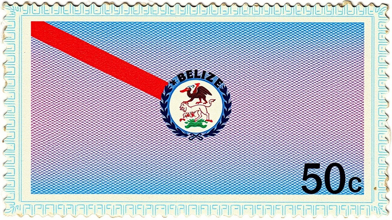 Flag of Belize 🇧🇿 in vintage postage stamp style