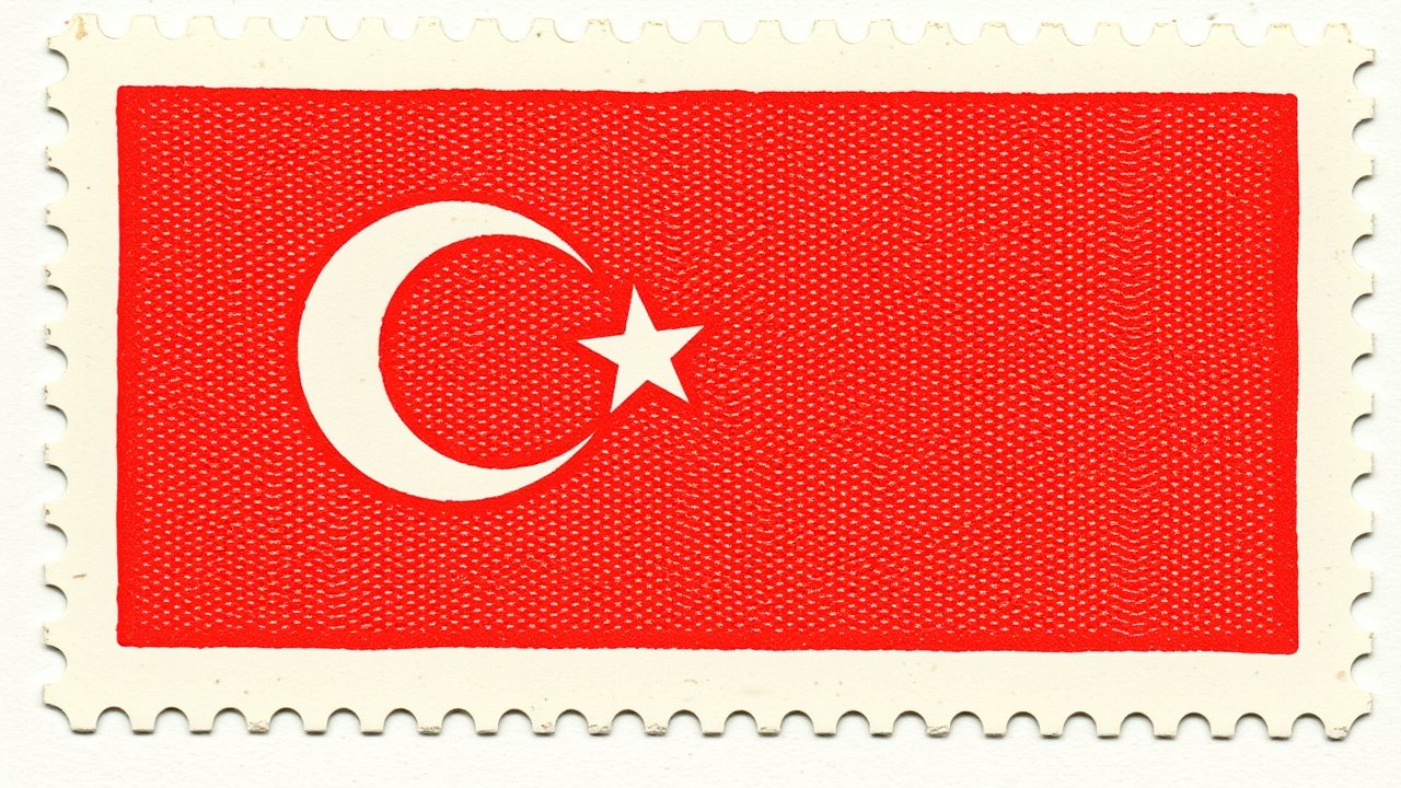 Flag of Turkey 🇹🇷 in vintage postage stamp style