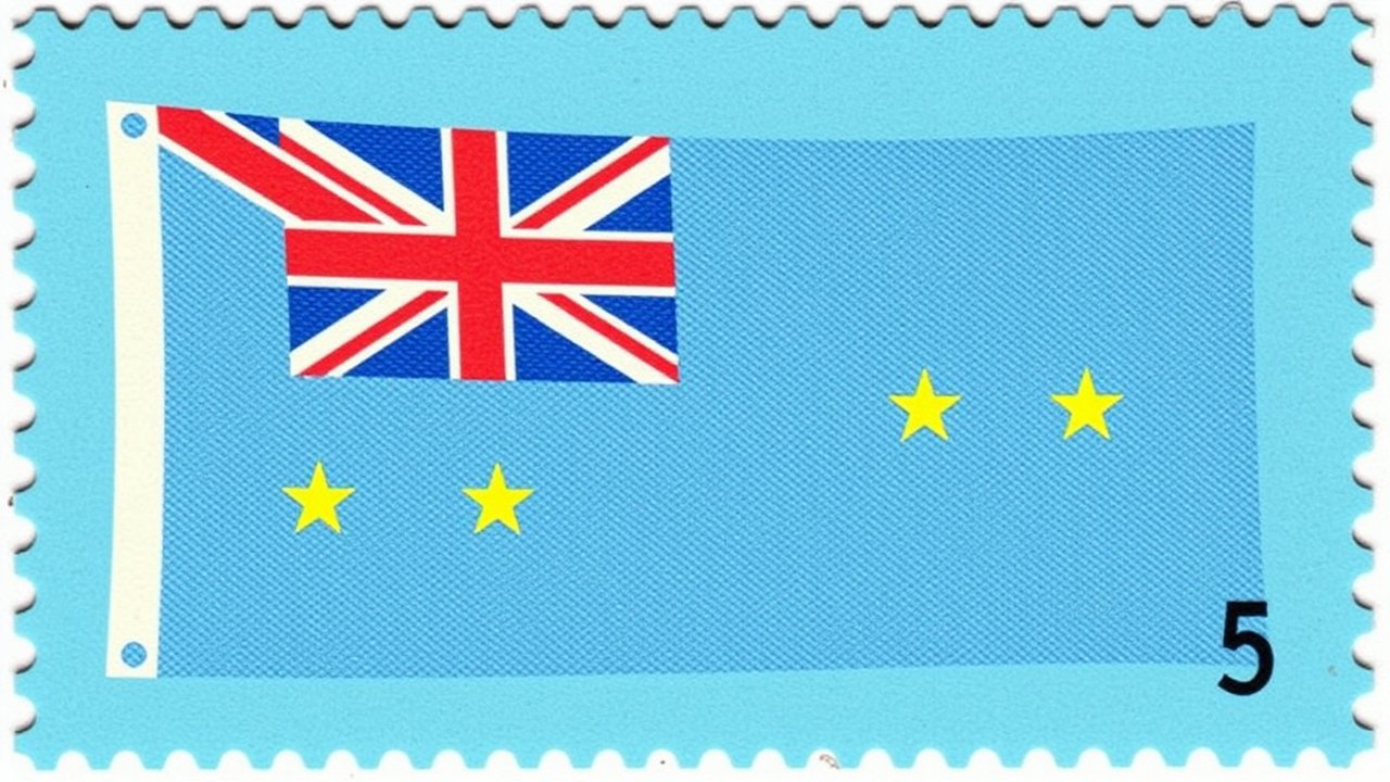 Flag of Tuvalu 🇹🇻 in vintage postage stamp style