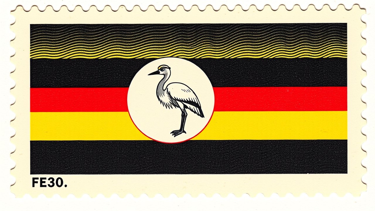 Flag of Uganda 🇺🇬 in vintage postage stamp style