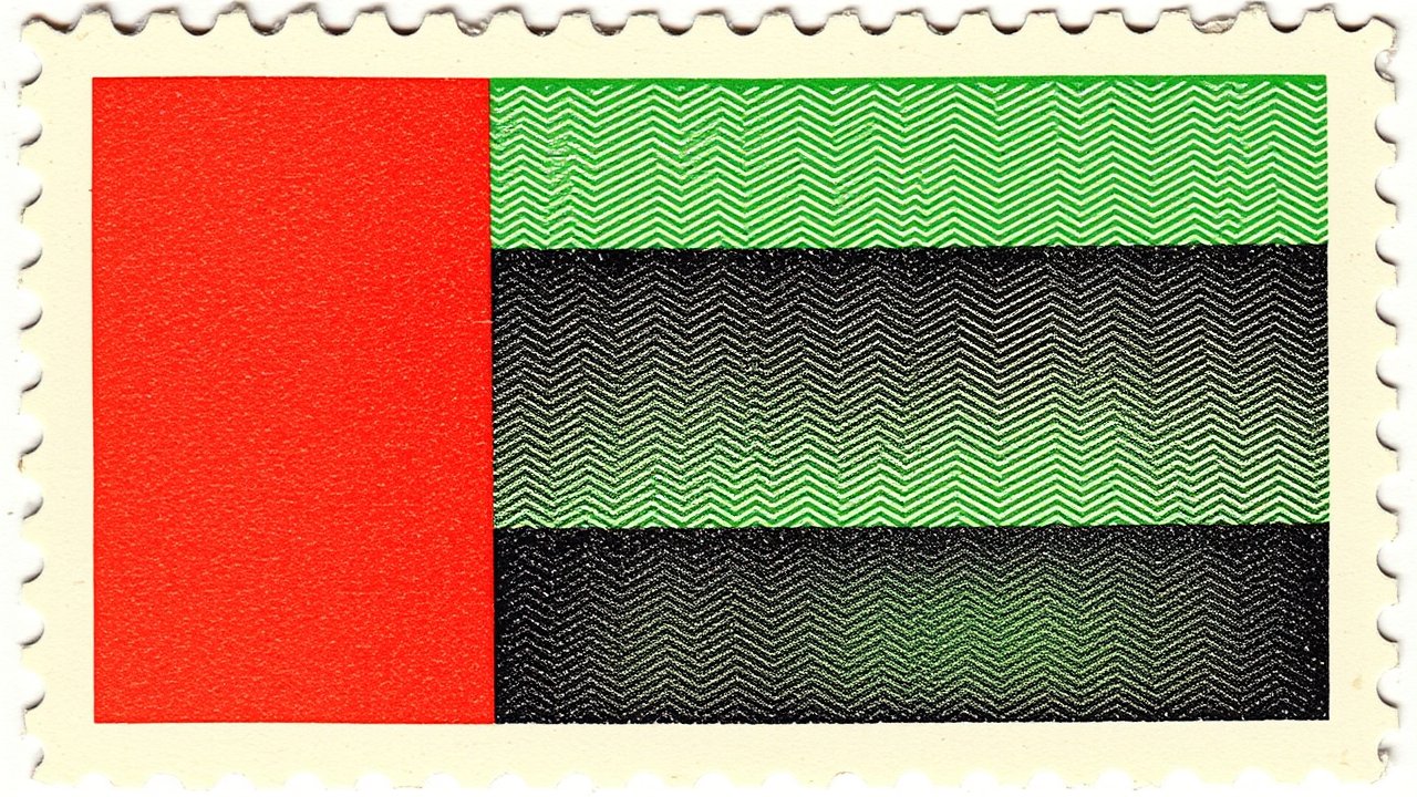 Flag of United Arab Emirates 🇦🇪 in vintage postage stamp style