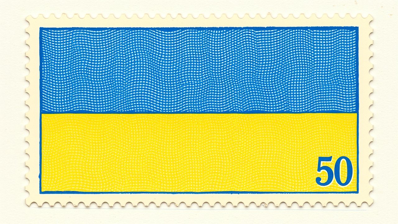 Flag of Ukraine 🇺🇦 in vintage postage stamp style