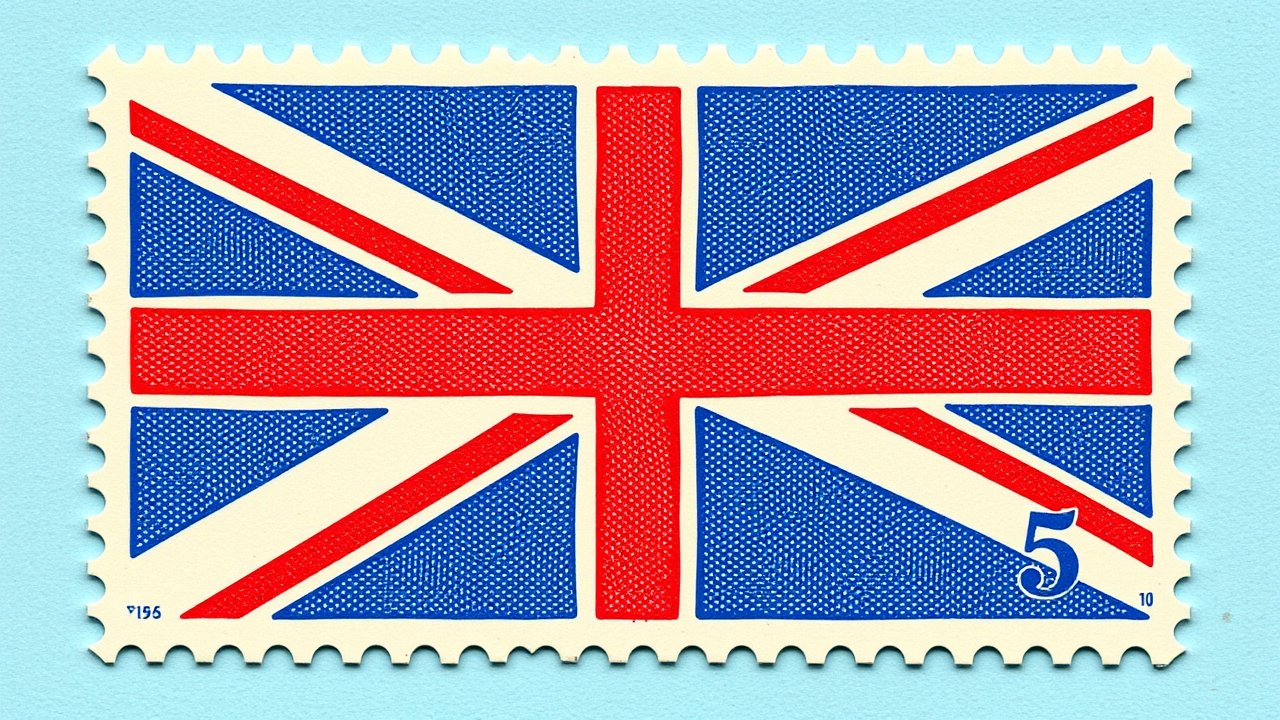 Flag of United Kingdom 🇬🇧 in vintage postage stamp style