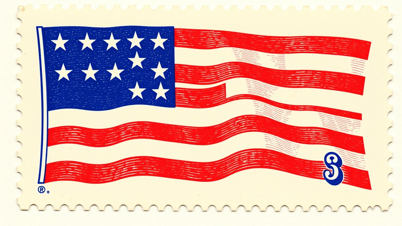Flag of United States 🇺🇸 in vintage postage stamp style
