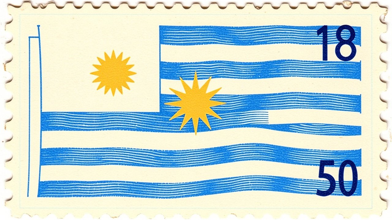 Flag of Uruguay 🇺🇾 in vintage postage stamp style