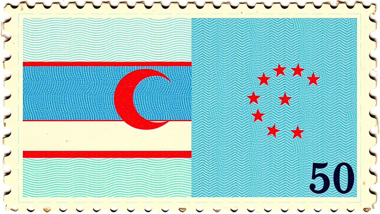 Flag of Uzbekistan πΊπΏ in vintage postage stamp style
