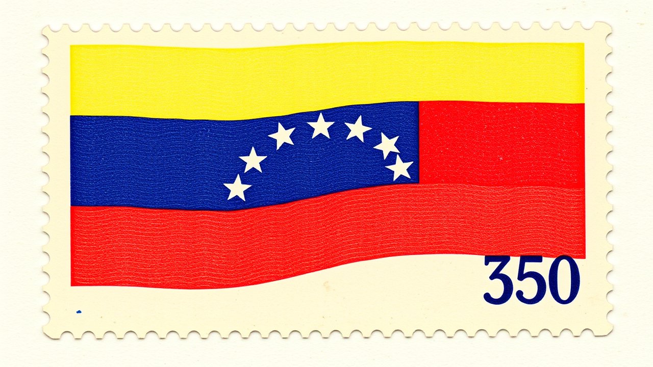 Flag of Venezuela 🇻🇪 in vintage postage stamp style