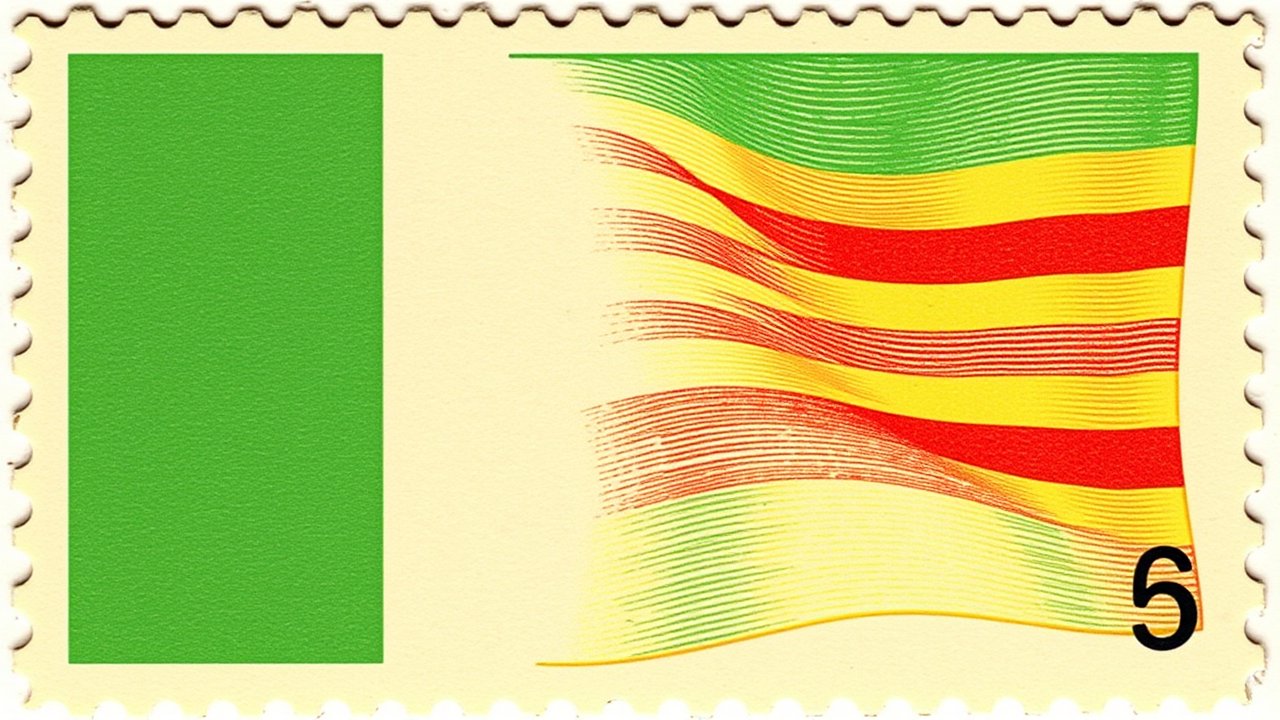 Flag of Benin 🇧🇯 in vintage postage stamp style