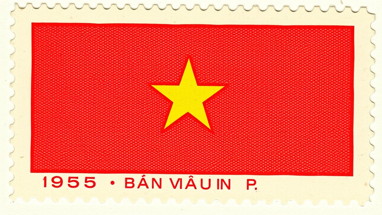 Flag of Vietnam 🇻🇳 in vintage postage stamp style