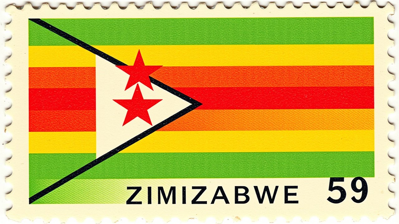 Flag of Zimbabwe 🇿🇼 in vintage postage stamp style