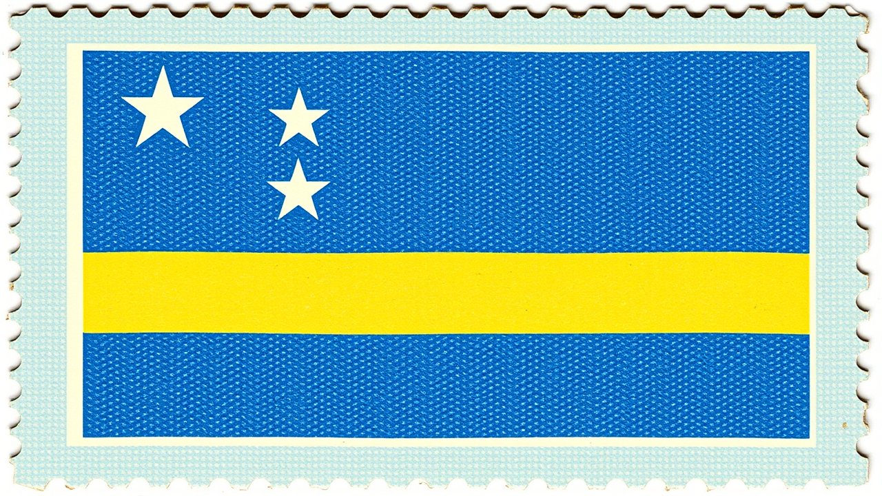 Flag of Curaçao 🇨🇼 in vintage postage stamp style