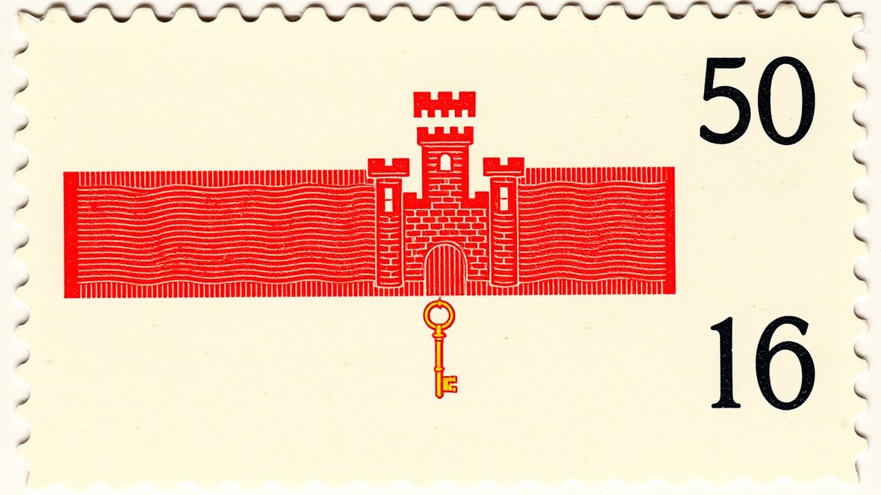 Flag of Gibraltar 🇬🇮 in vintage postage stamp style