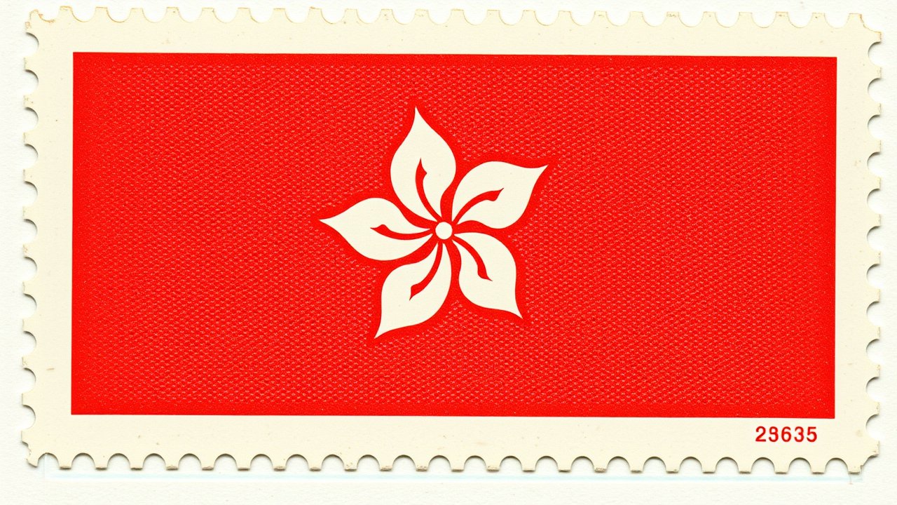 Flag of Hong Kong 🇭🇰 in vintage postage stamp style