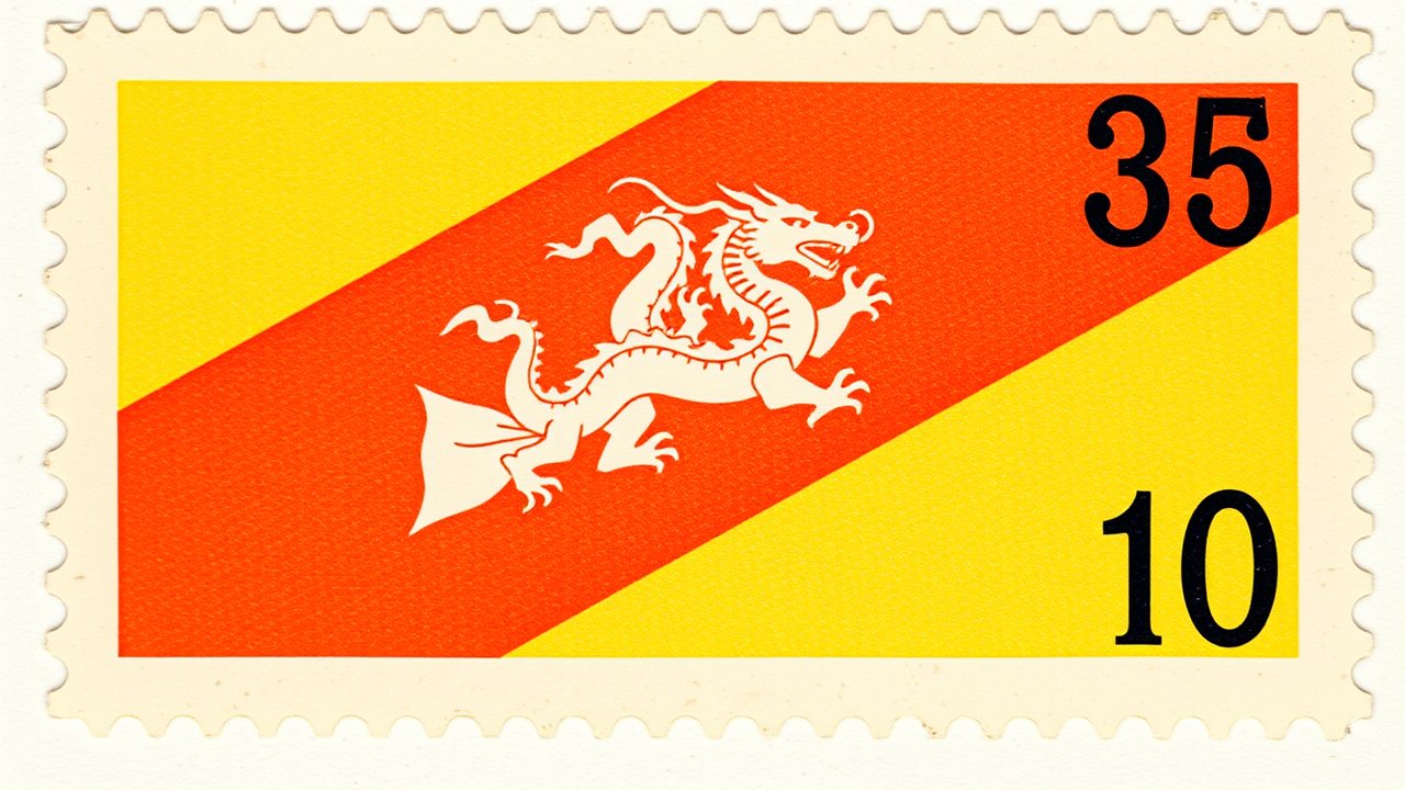 Flag of Bhutan 🇧🇹 in vintage postage stamp style