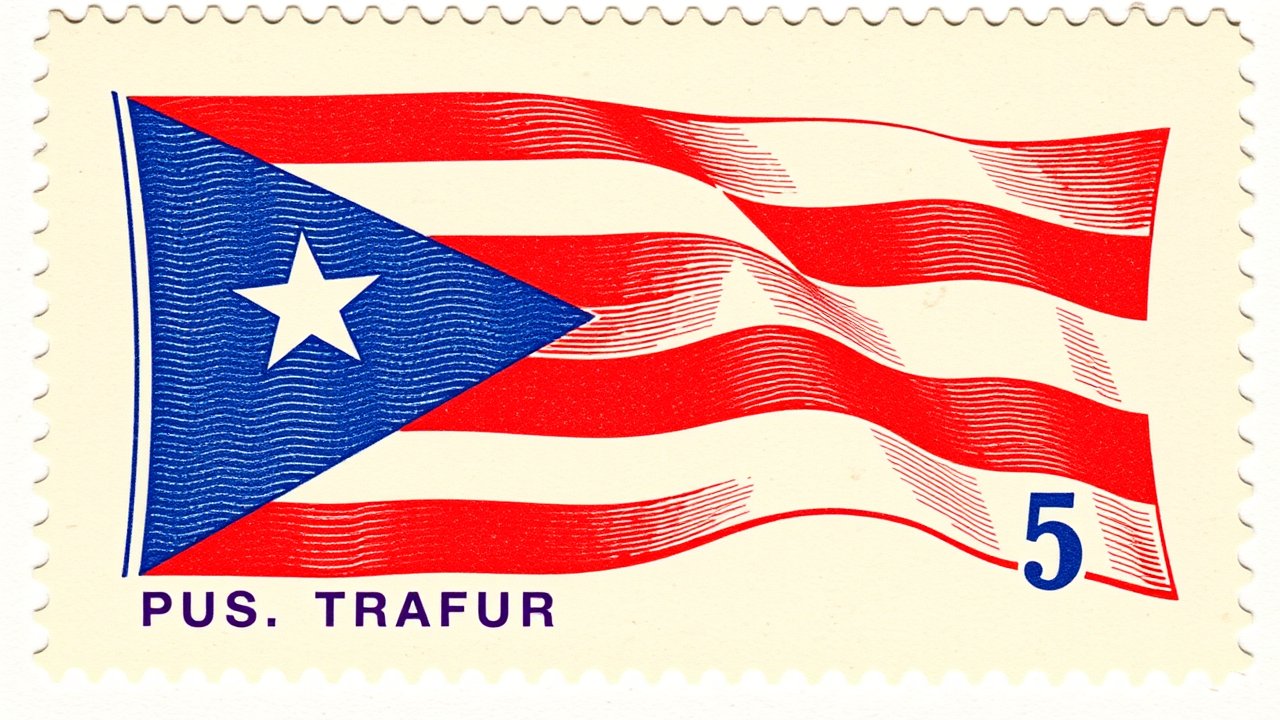 Flag of Puerto Rico 🇵🇷 in vintage postage stamp style