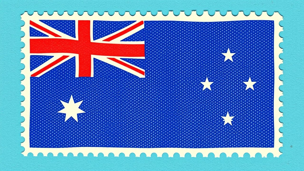 Flag of Australia 🇦🇺 in vintage postage stamp style