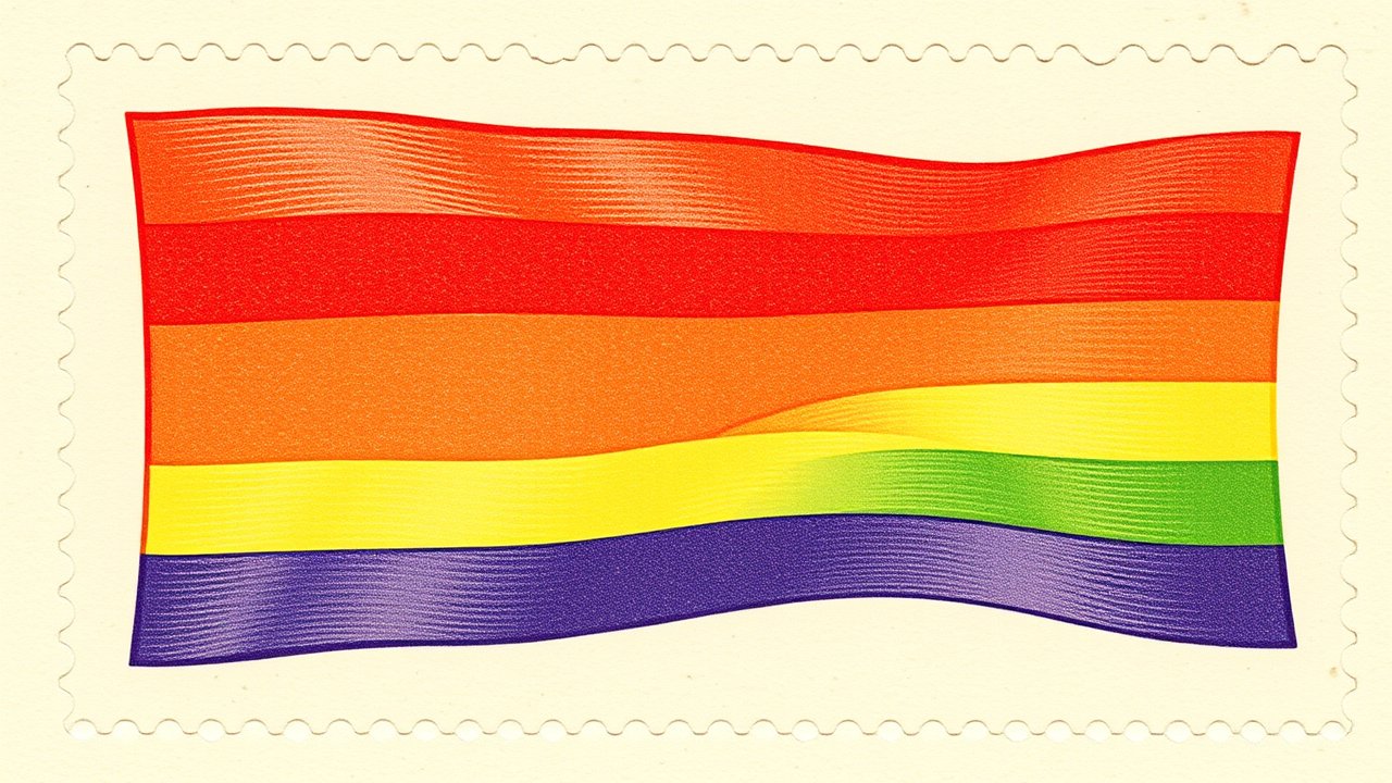 Flag of Pride 🏳️‍🌈 (Rainbow) in vintage postage stamp style