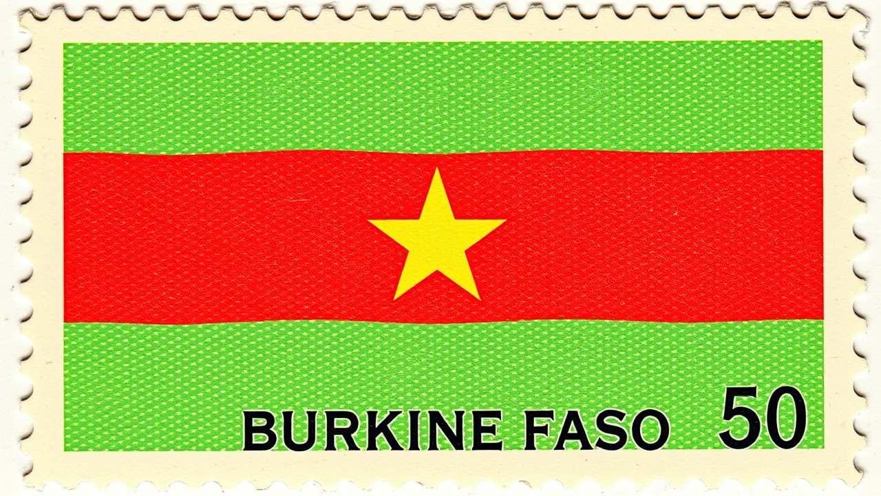 Flag of Burkina Faso 🇧🇫 in vintage postage stamp style