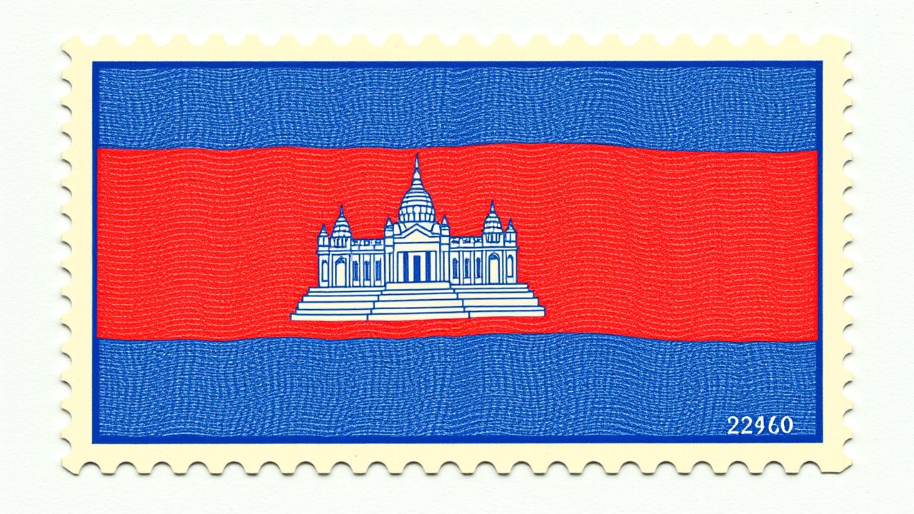 Flag of Cambodia 🇰🇠in vintage postage stamp style