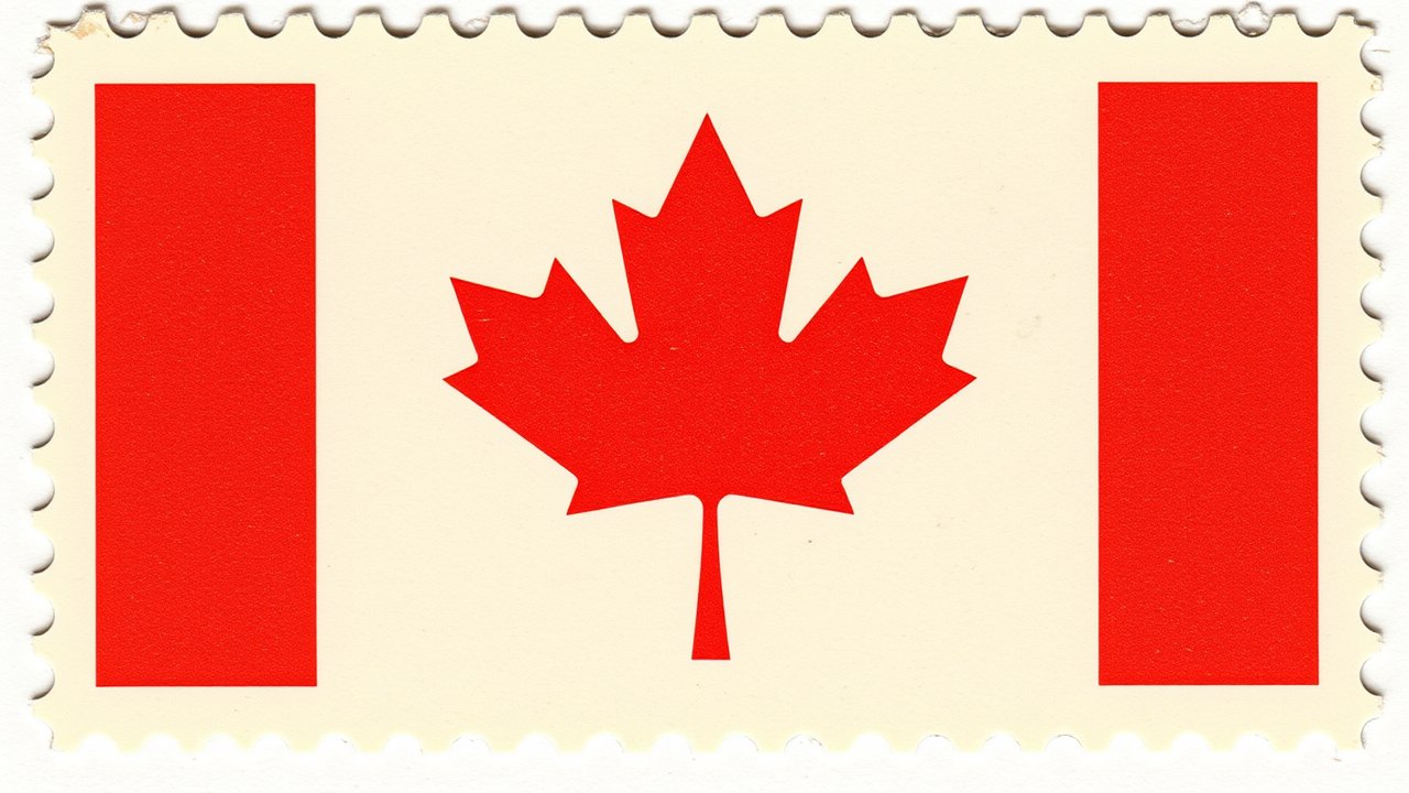 Flag of Canada 🇨🇦 in vintage postage stamp style