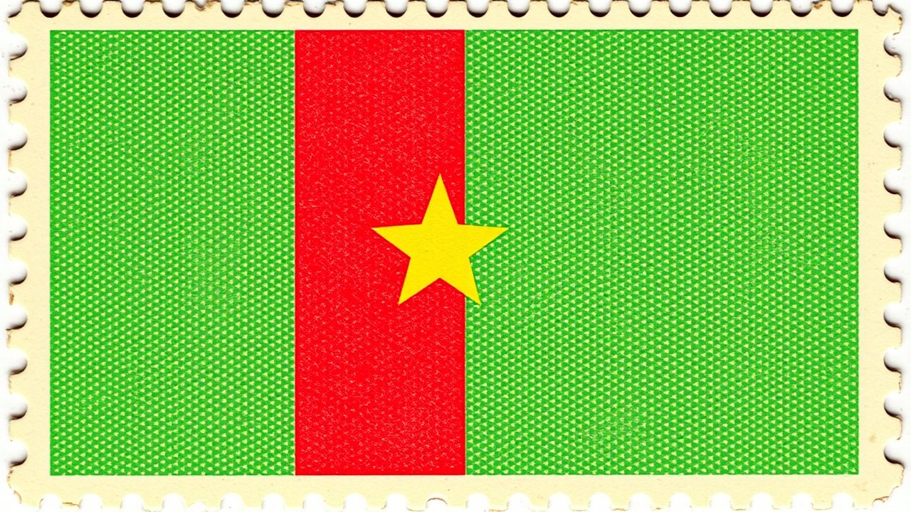 Flag of Cameroon 🇨🇲 in vintage postage stamp style