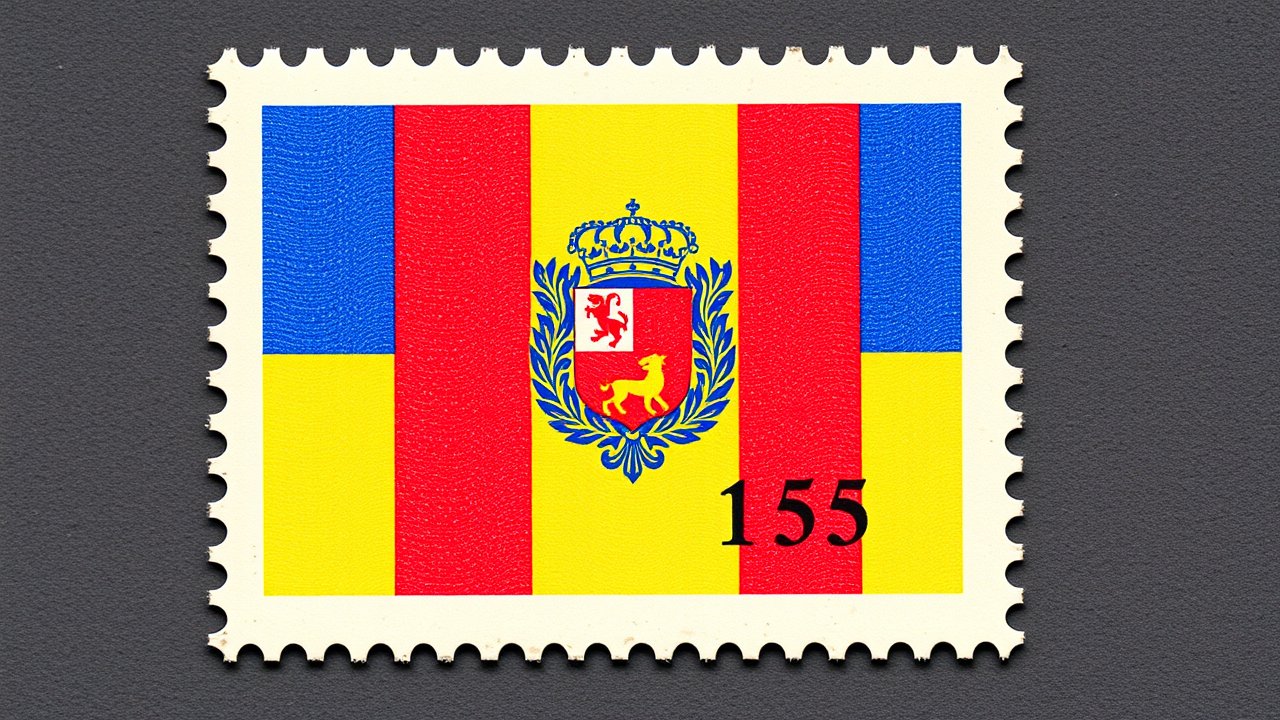 Flag of Andorra 🇦🇩 in vintage postage stamp style