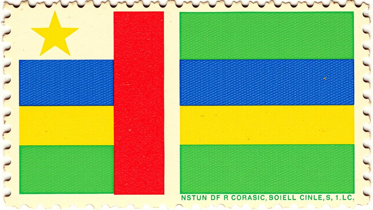 Flag of Central African Republic 🇨🇫 in vintage postage stamp style