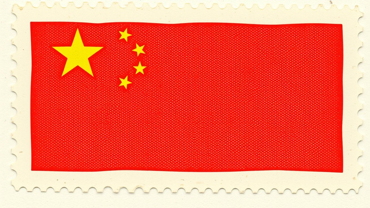 Flag of China 🇨🇳 in vintage postage stamp style
