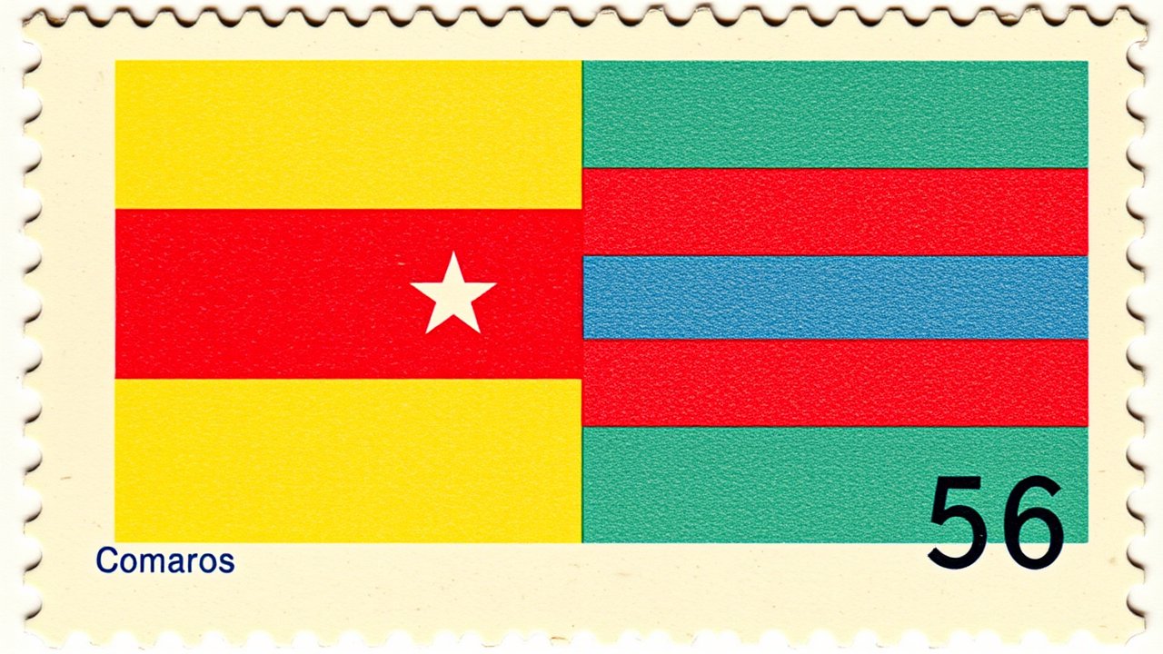 Flag of Comoros 🇰🇲 in vintage postage stamp style