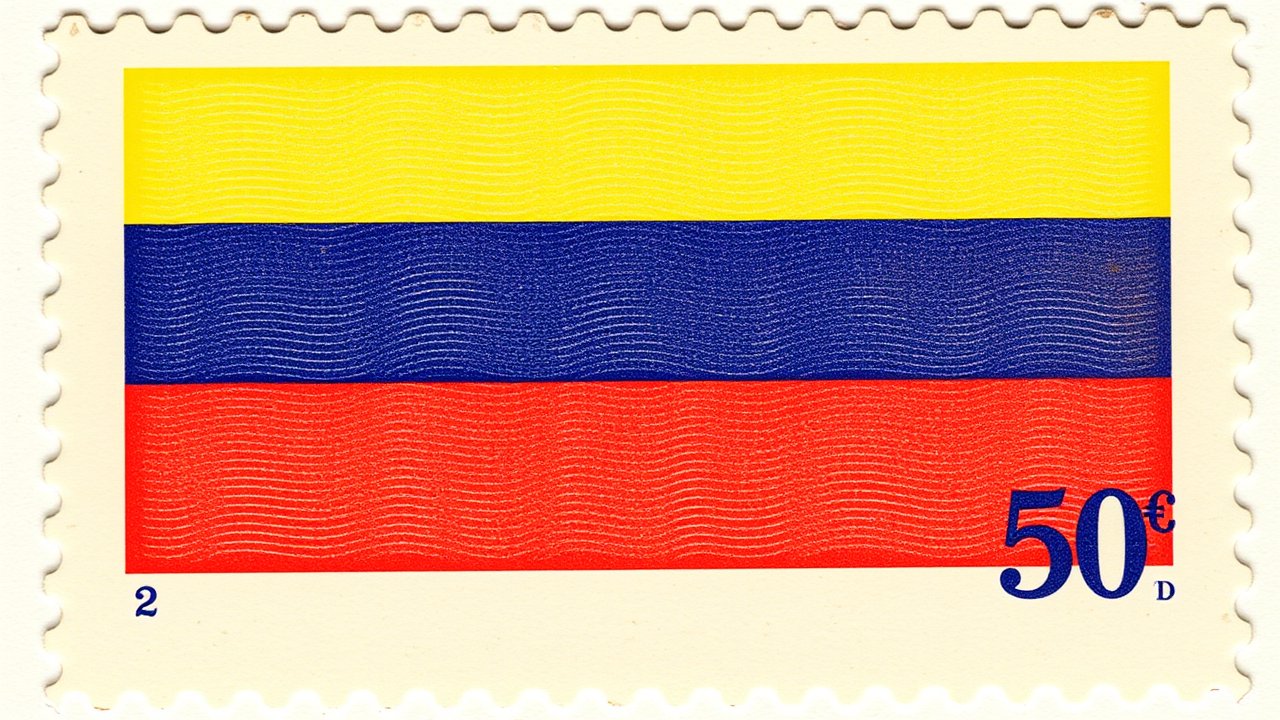 Flag of Colombia 🇨🇴 in vintage postage stamp style