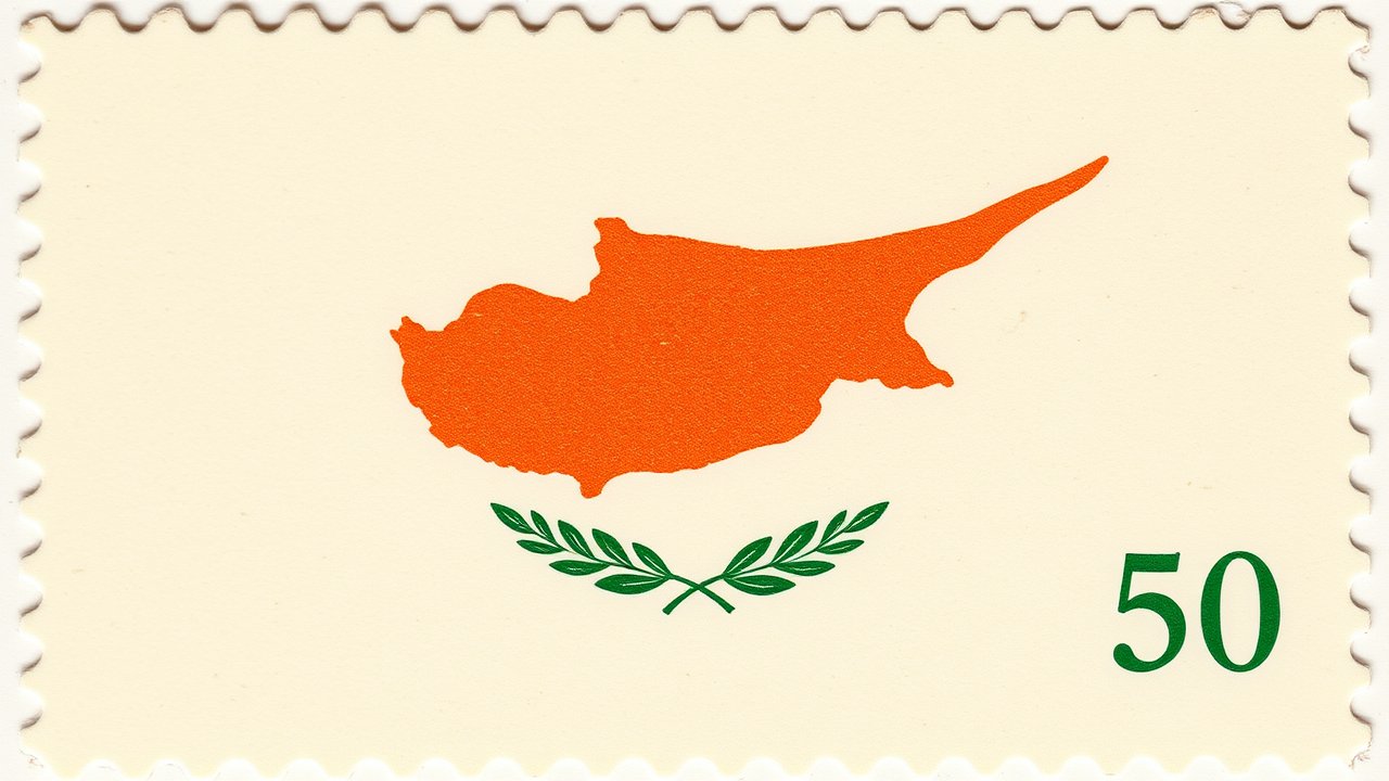 Flag of Cyprus 🇨🇾 in vintage postage stamp style