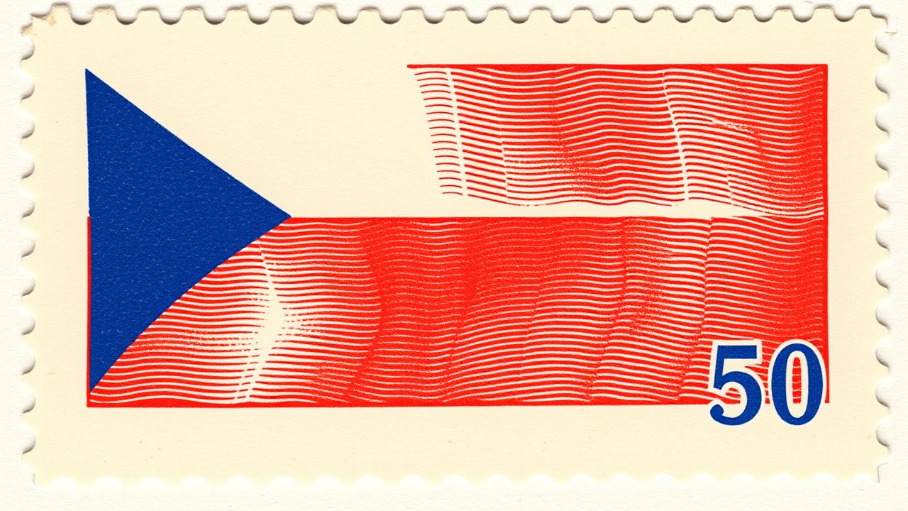 Flag of Czech Republic 🇨🇿 in vintage postage stamp style