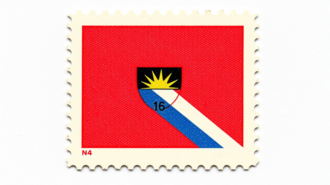 Flag of Antigua and Barbuda 🇦🇬 in vintage postage stamp style