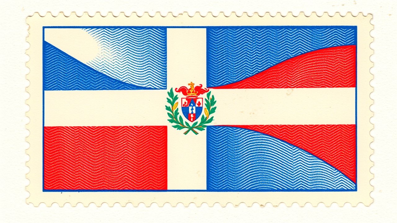 Flag of Dominican Republic 🇩🇴 in vintage postage stamp style