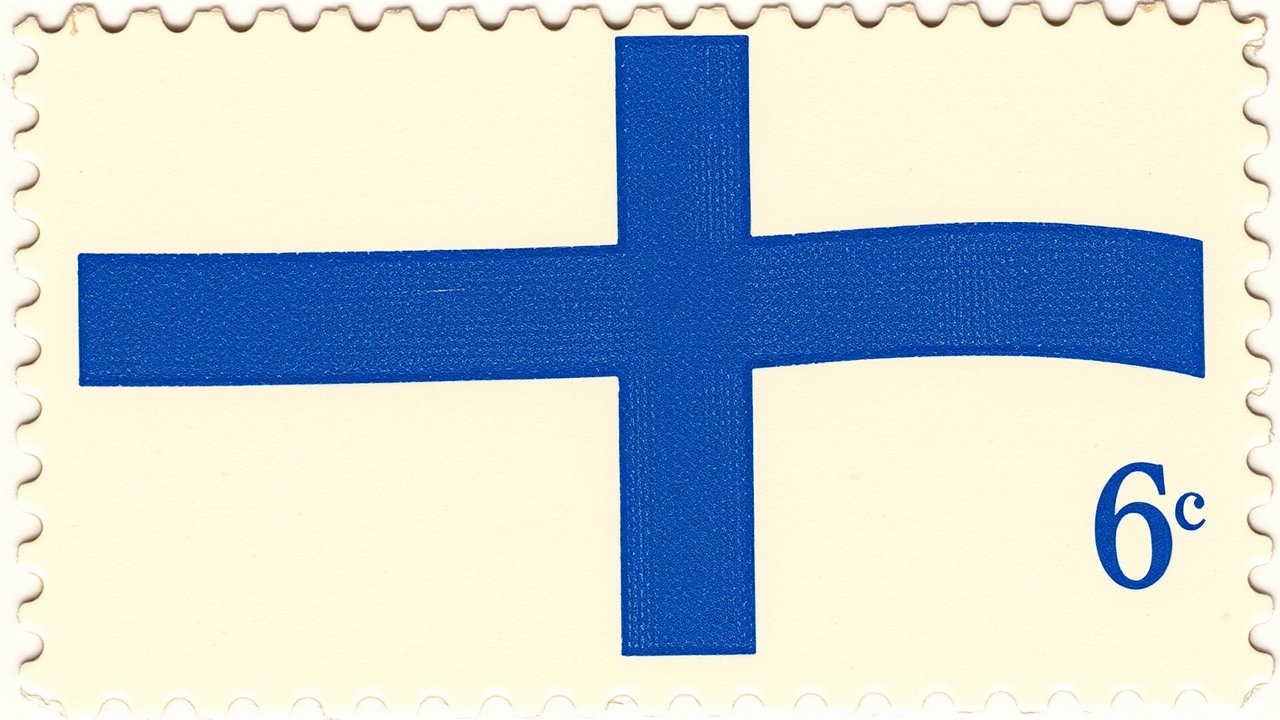 Flag of Finland 🇫🇮 in vintage postage stamp style