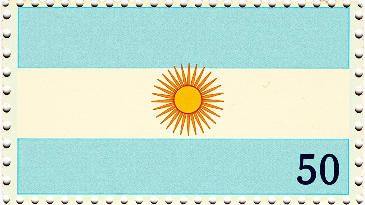 Flag of Argentina 🇦🇷 in vintage postage stamp style