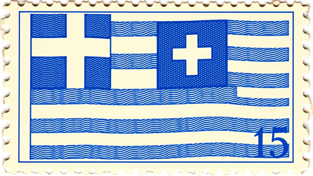 Flag of Greece 🇬🇷 in vintage postage stamp style