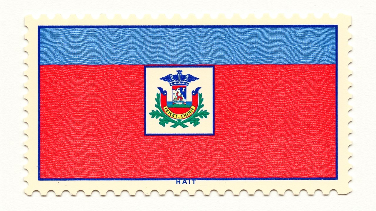 Flag of Haiti 🇭🇹 in vintage postage stamp style