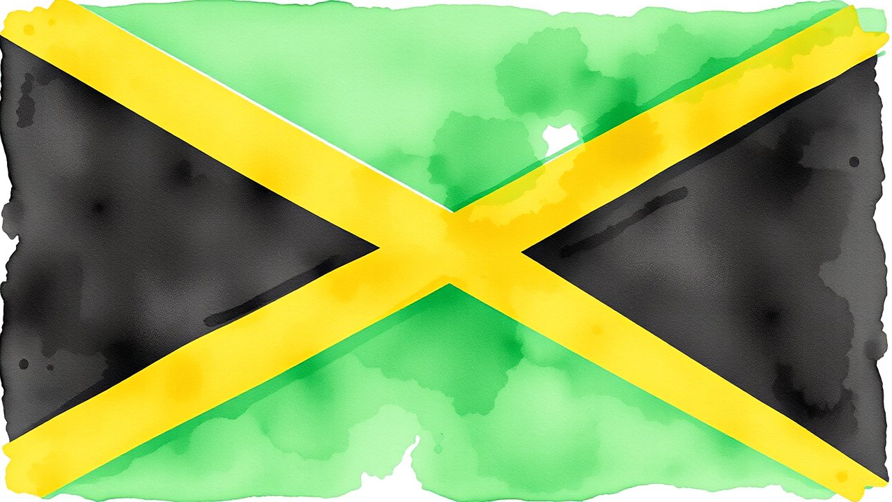 Flag of Jamaica 🇯🇲 in watercolor style