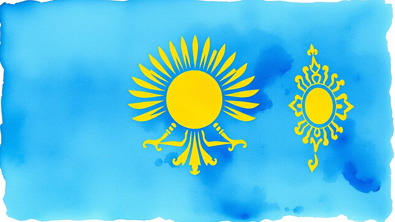 Flag of Kazakhstan 🇰🇿 in watercolor style