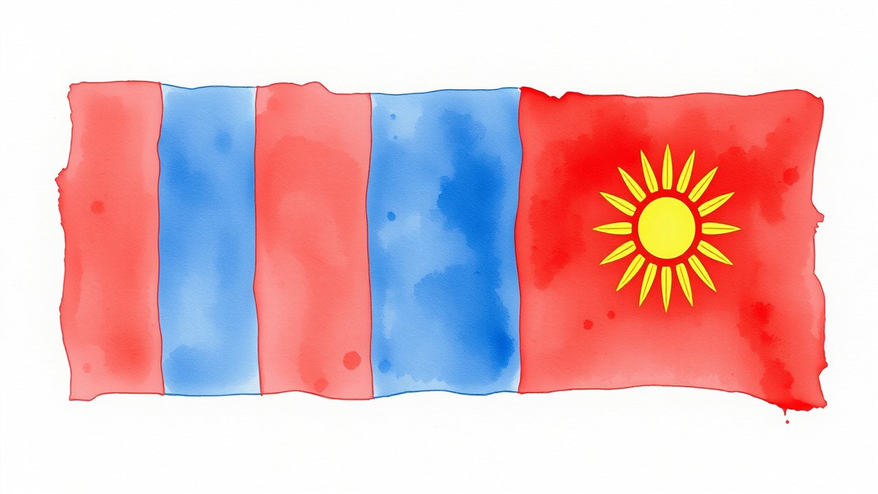 Flag of Mongolia 🇲🇳 in watercolor style
