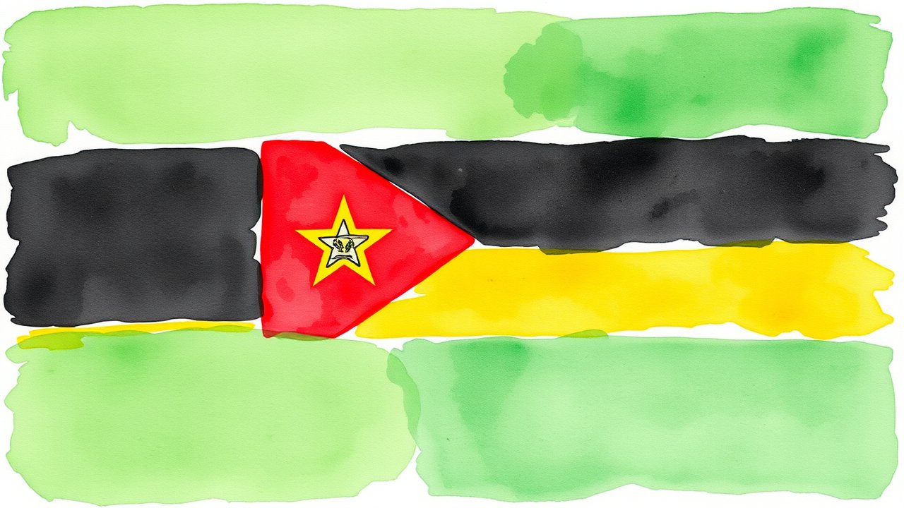 Flag of Mozambique 🇲🇿 in watercolor style