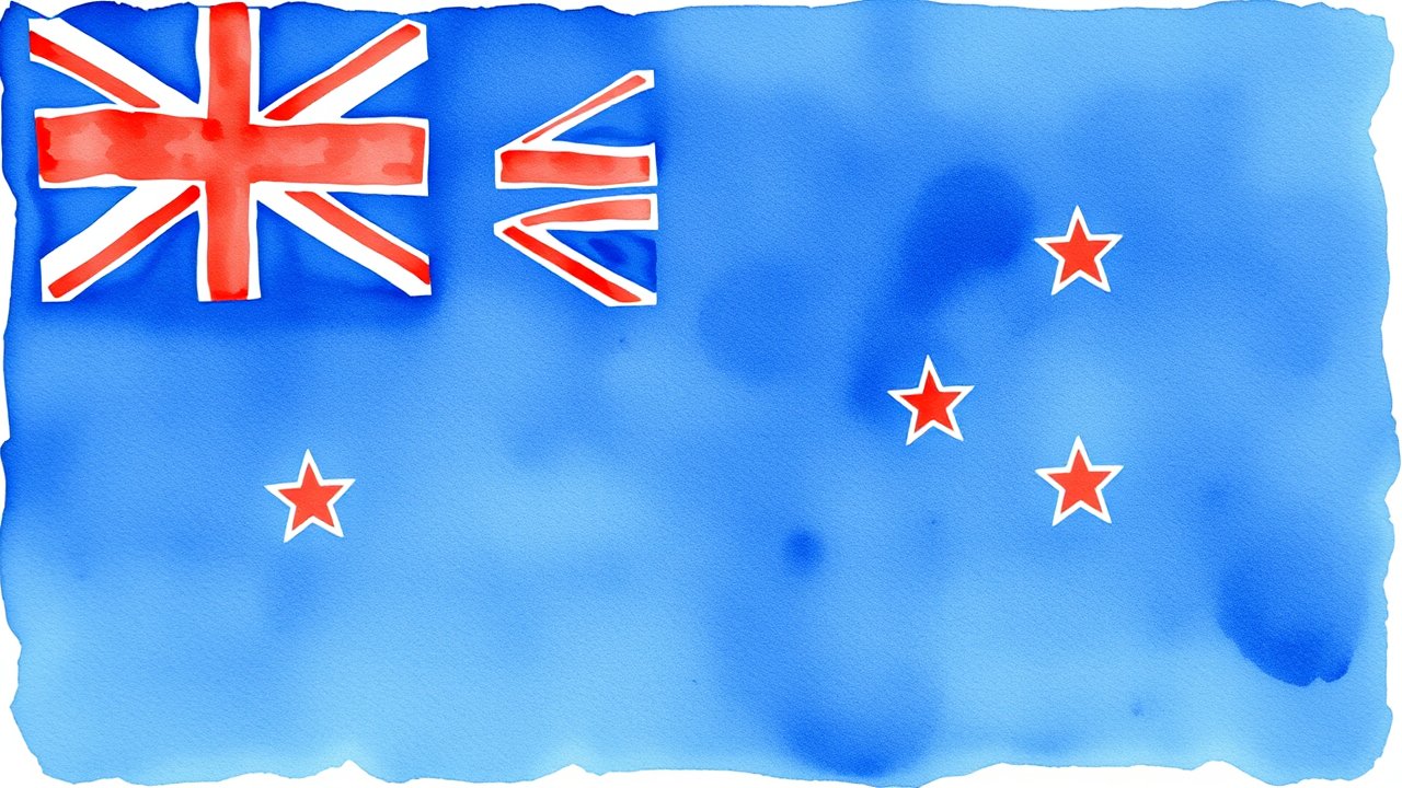 Flag of New Zealand 🇳🇿 in watercolor style