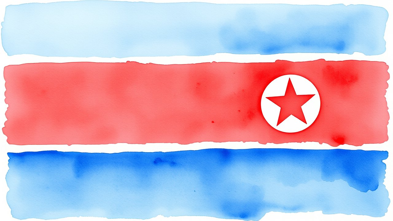 Flag of North Korea 🇰🇵 in watercolor style