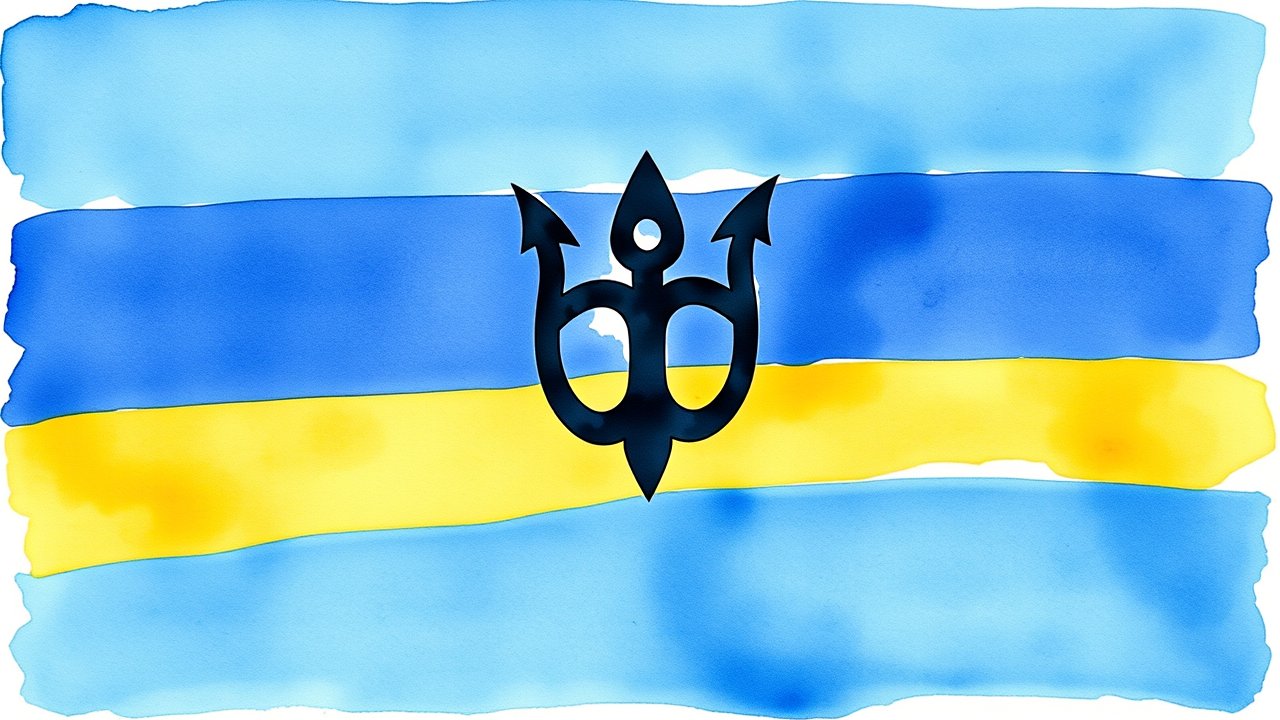 Flag of Barbados 🇧🇧 in watercolor style